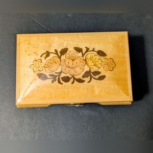 Music Trinket Box Wooden with Floral Print and Clock Needs Battery Light Brown